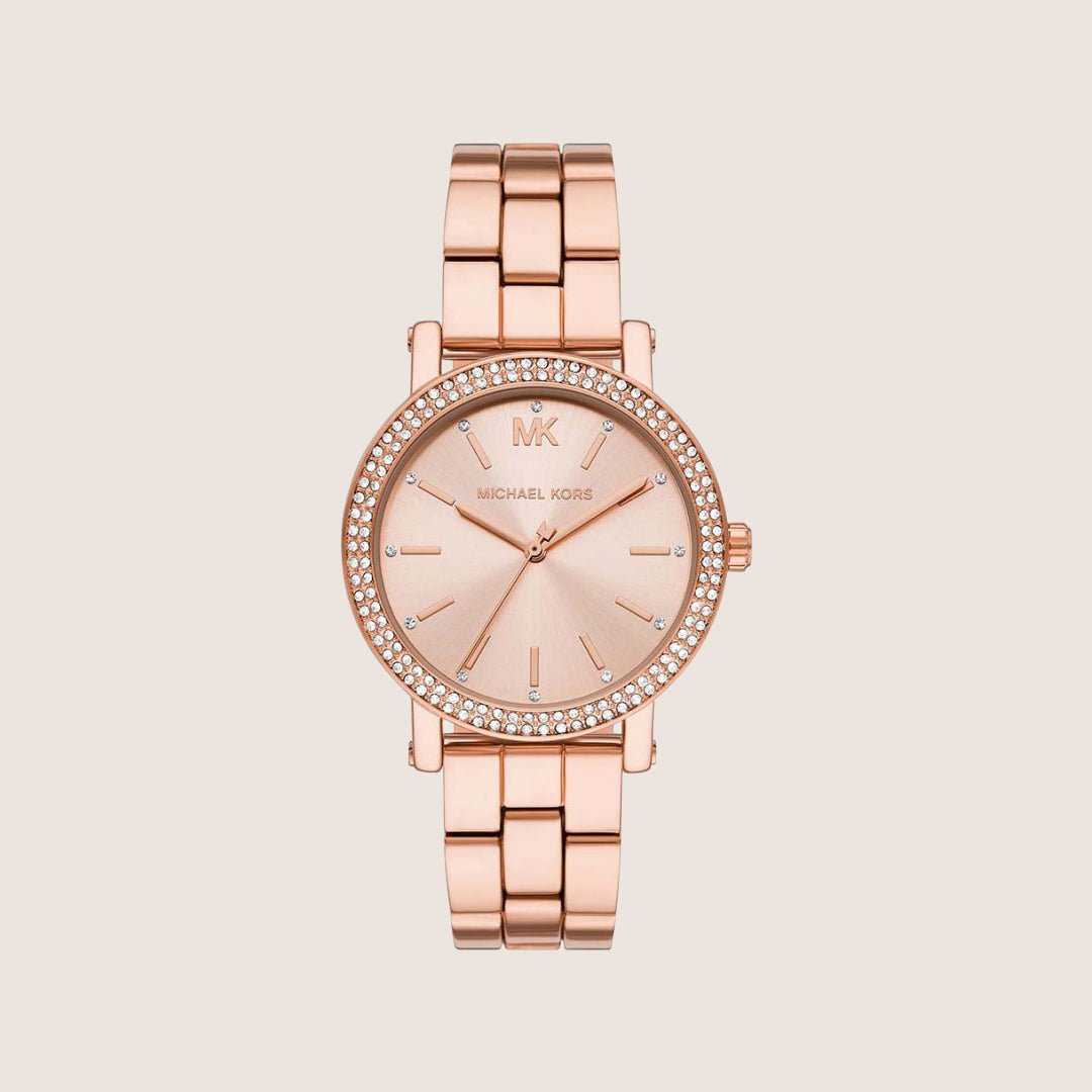 Michael Kors Women's Corey Clear Stone-Set Rose Gold Dial Watch MK7548