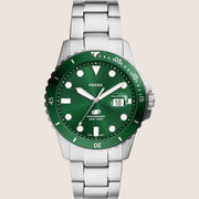 Fossil Men's Blue Dive Green Dial Silver Bracelet Watch FS6033