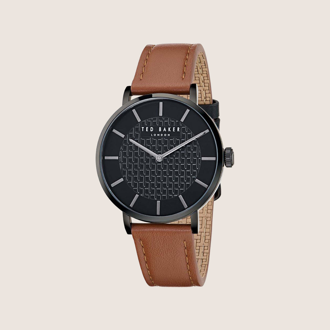 Ted Baker Mens Staciie Black Dial Brown Leather Strap Watch BKPSGF504
