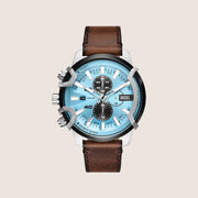 Diesel Mens Griffed Chronograph Blue Dial Brown Leather Strap Watch DZ4656