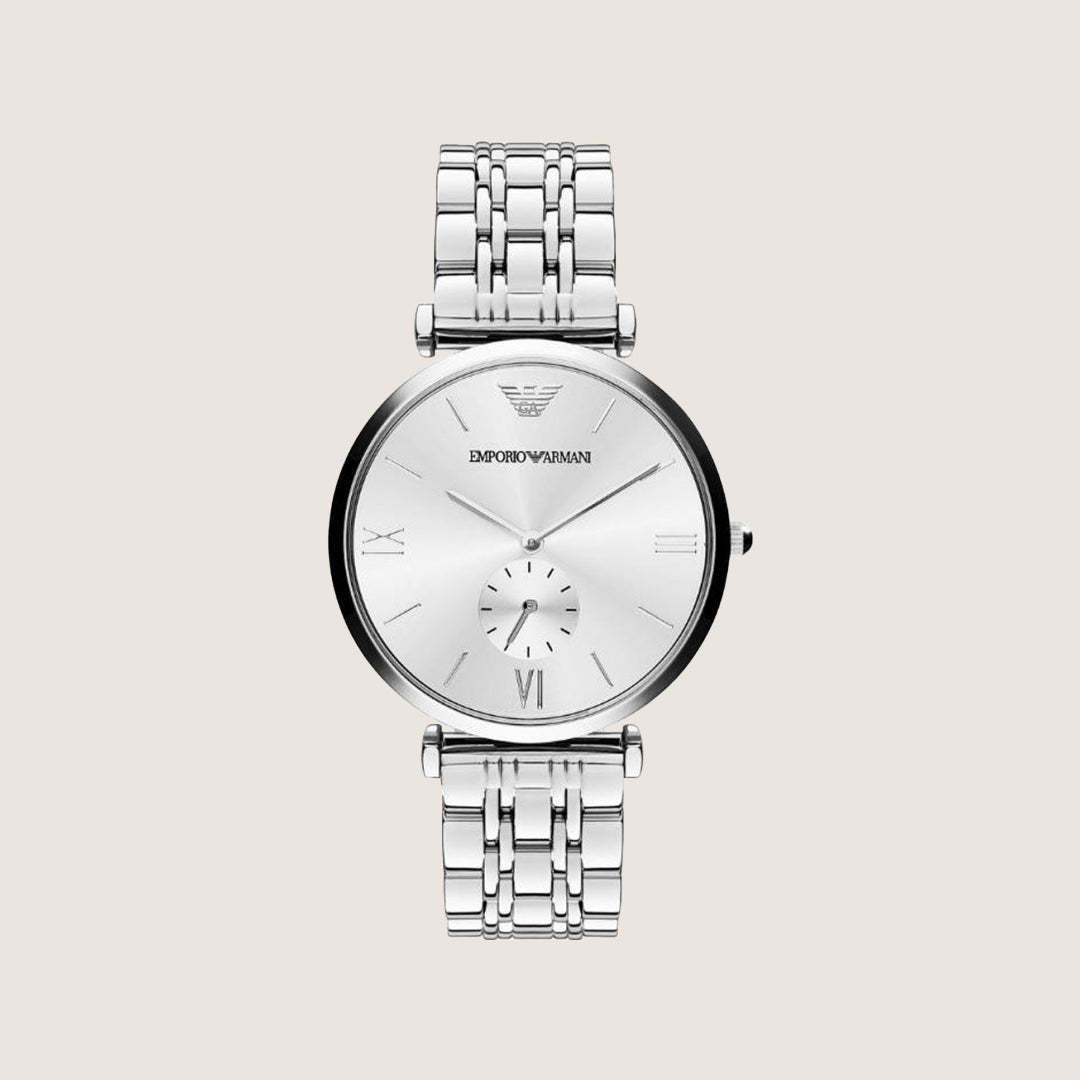 Emporio Armani Men's Watch Silver Dial Silver Steel Bracelet Long-Lasting AR1819