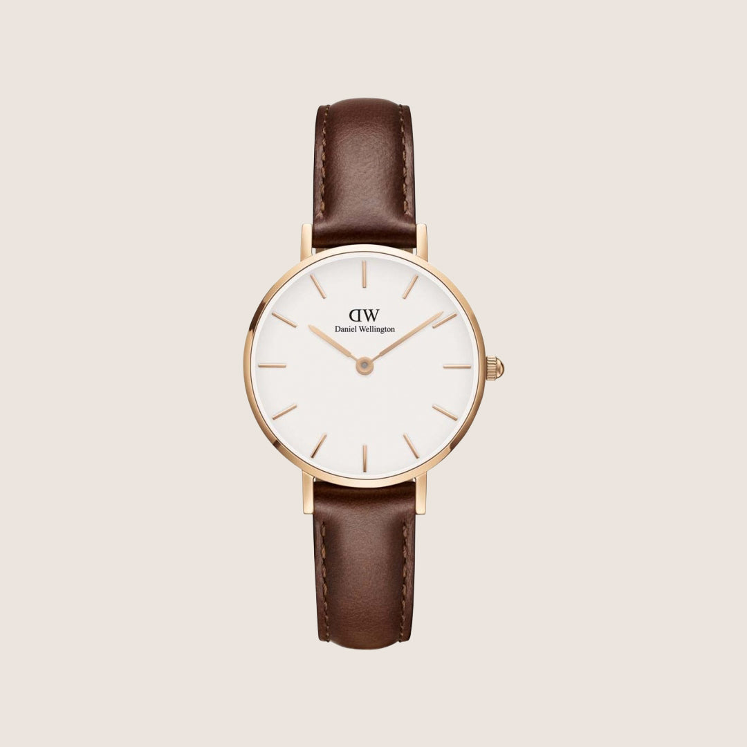 Daniel Wellington Women's Petite Reading Rose Gold Leather White Dial Watch DW00100231