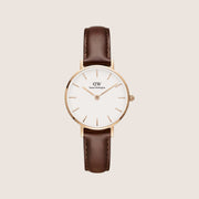 Daniel Wellington Women's Petite Reading Rose Gold Leather White Dial Watch DW00100231