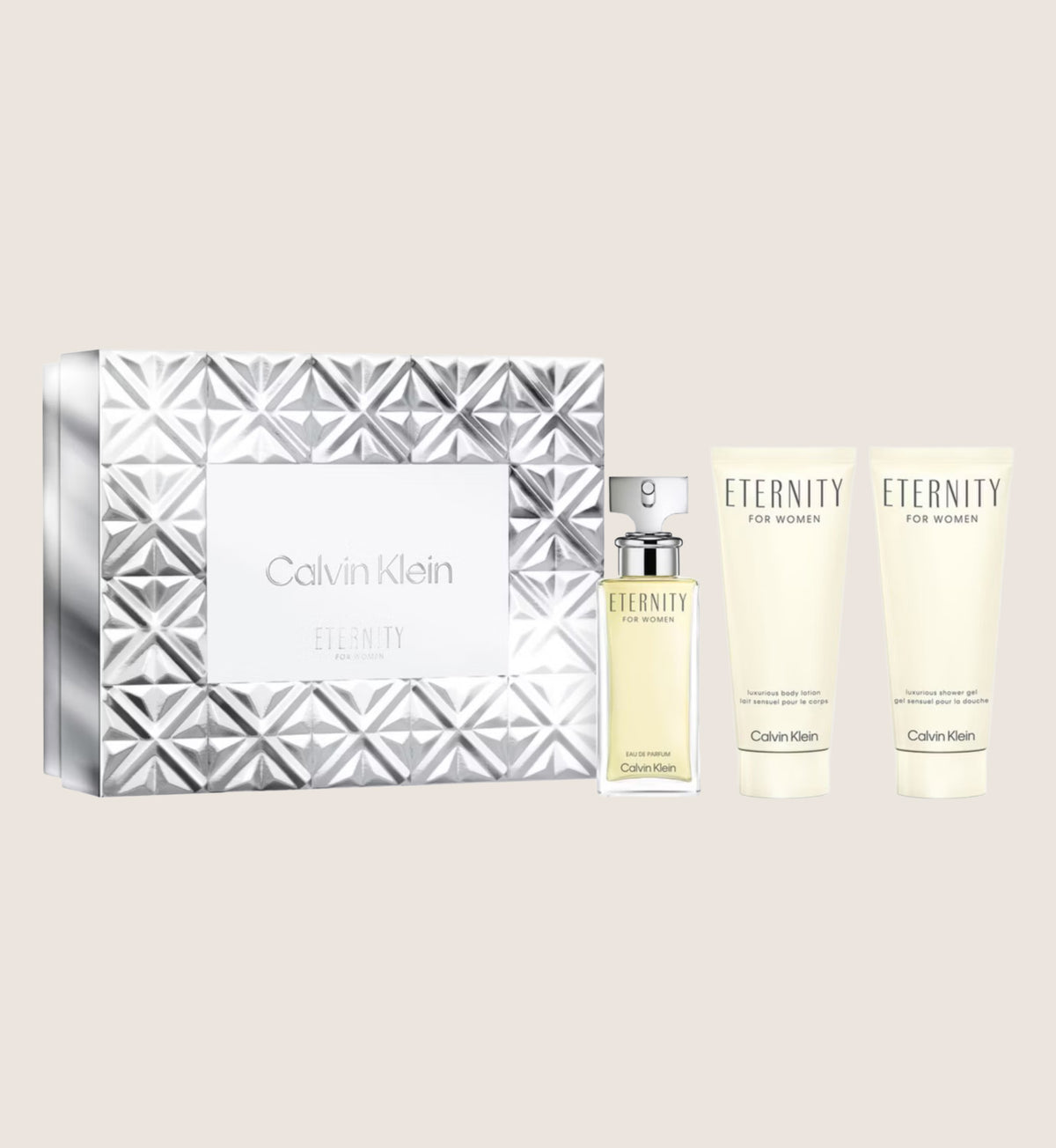 Calvin Klein Eternity Eau De Parfum & Body Lotion & Shower Gel Trio Fragrance Gift Set For Her