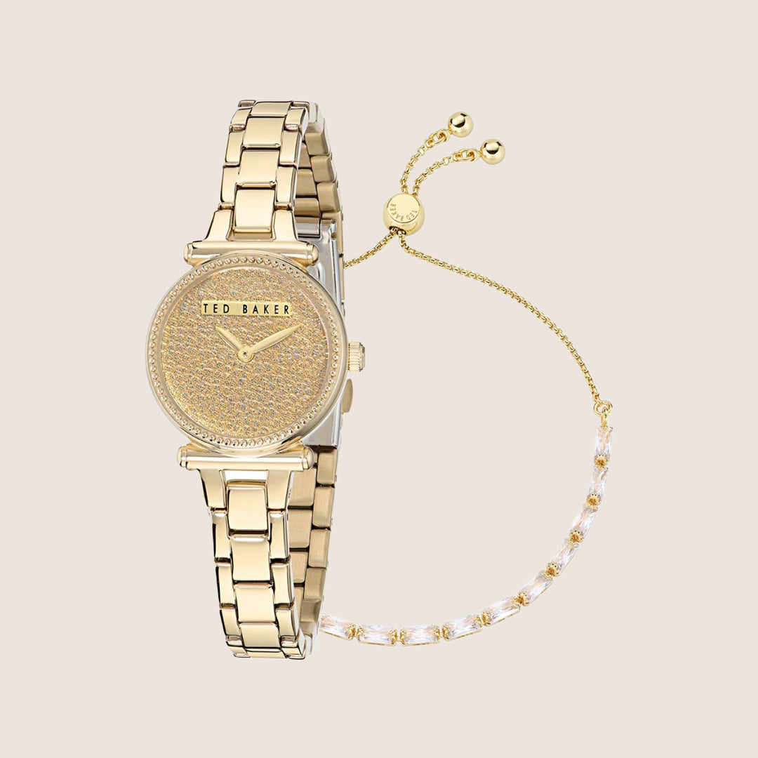 Ted Baker Ladies Jolyye Gold Crystal Watch and Bracelet Gift Set BKGJLF508