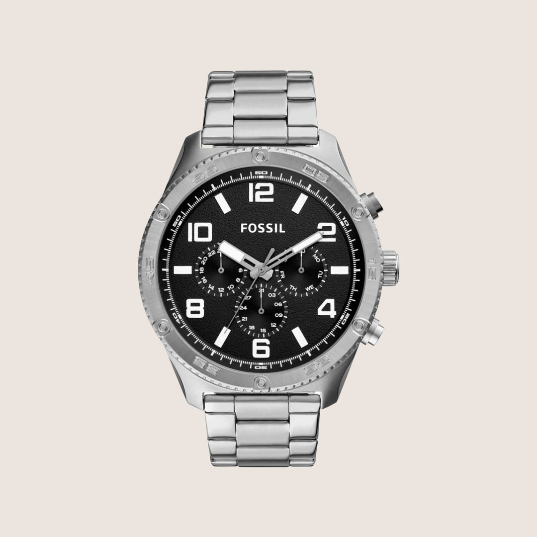 Fossil Mens Brox Black Dial Steel Watch BQ2797