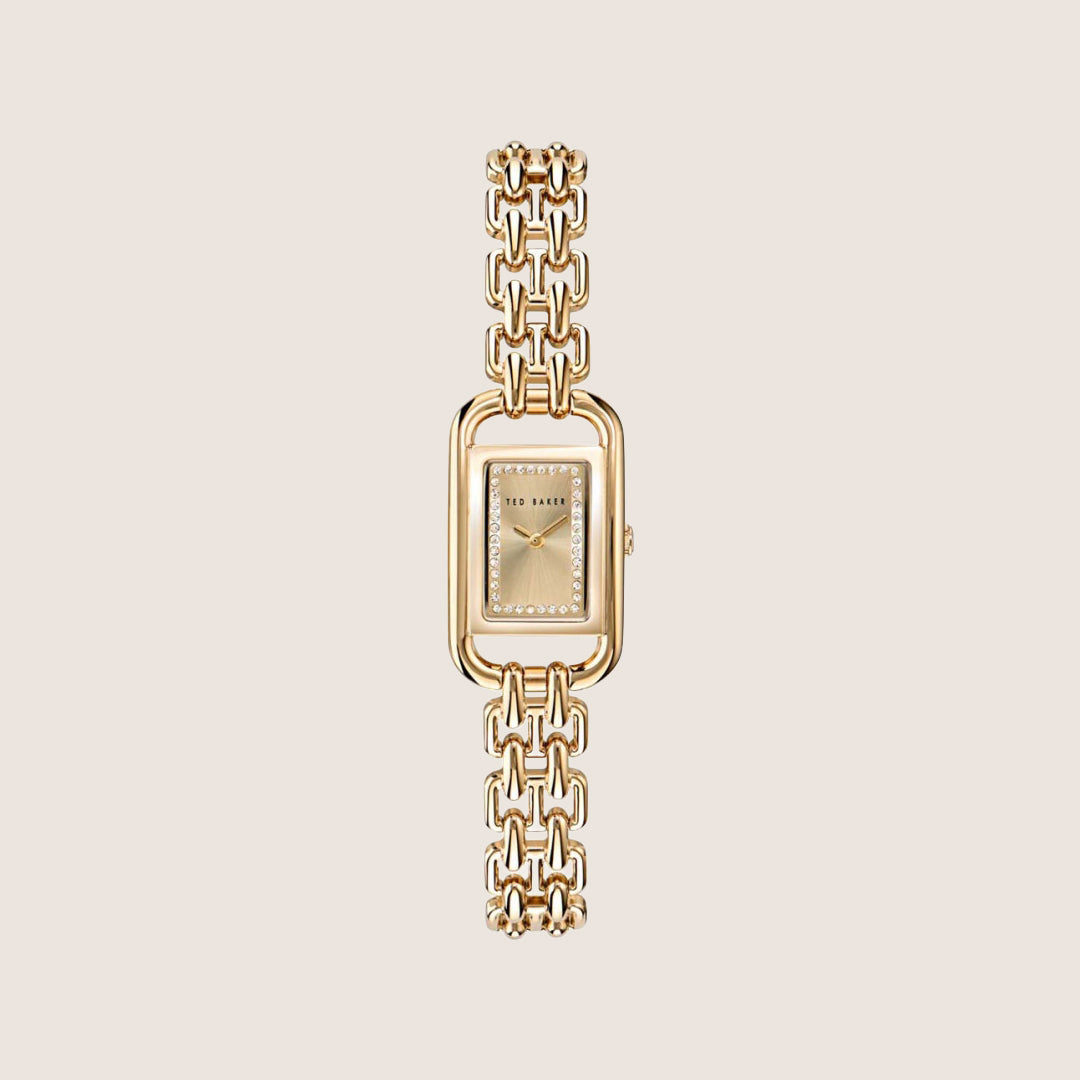 Ted Baker Ladies Tessye Gold Rectangle Crystal Bracelet Watch BKPTTS405