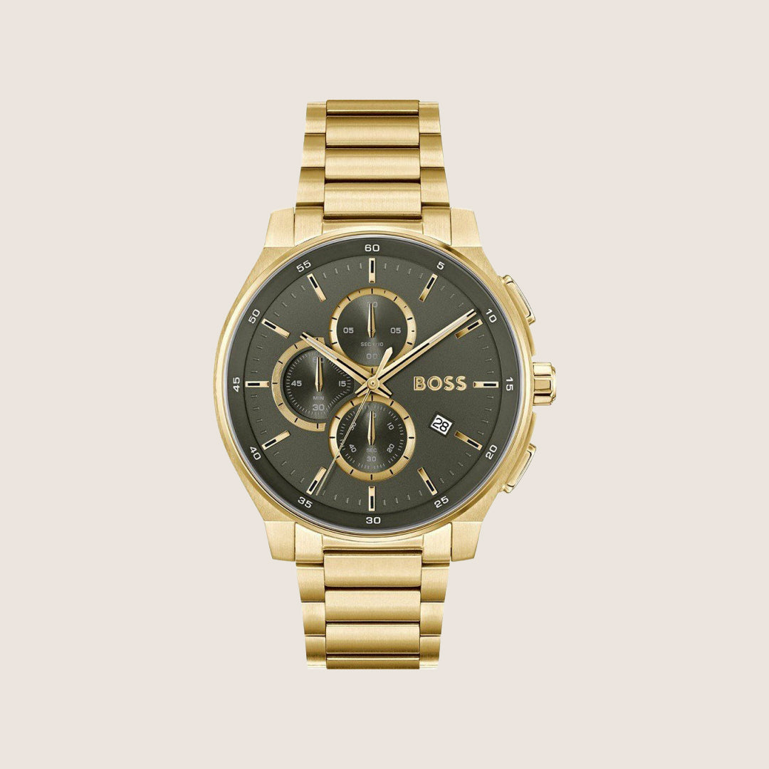 BOSS Men's Chronograph Brown Dial Gold Bracelet Watch 1514190