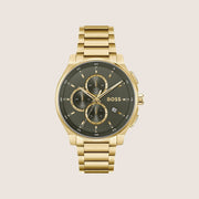 BOSS Men's Chronograph Brown Dial Gold Bracelet Watch 1514190
