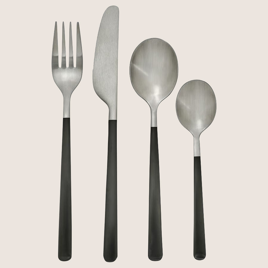 IKEA LÖFTESRIK 24-piece cutlery set, black/stainless steel satin, Stainless steel, Metallized