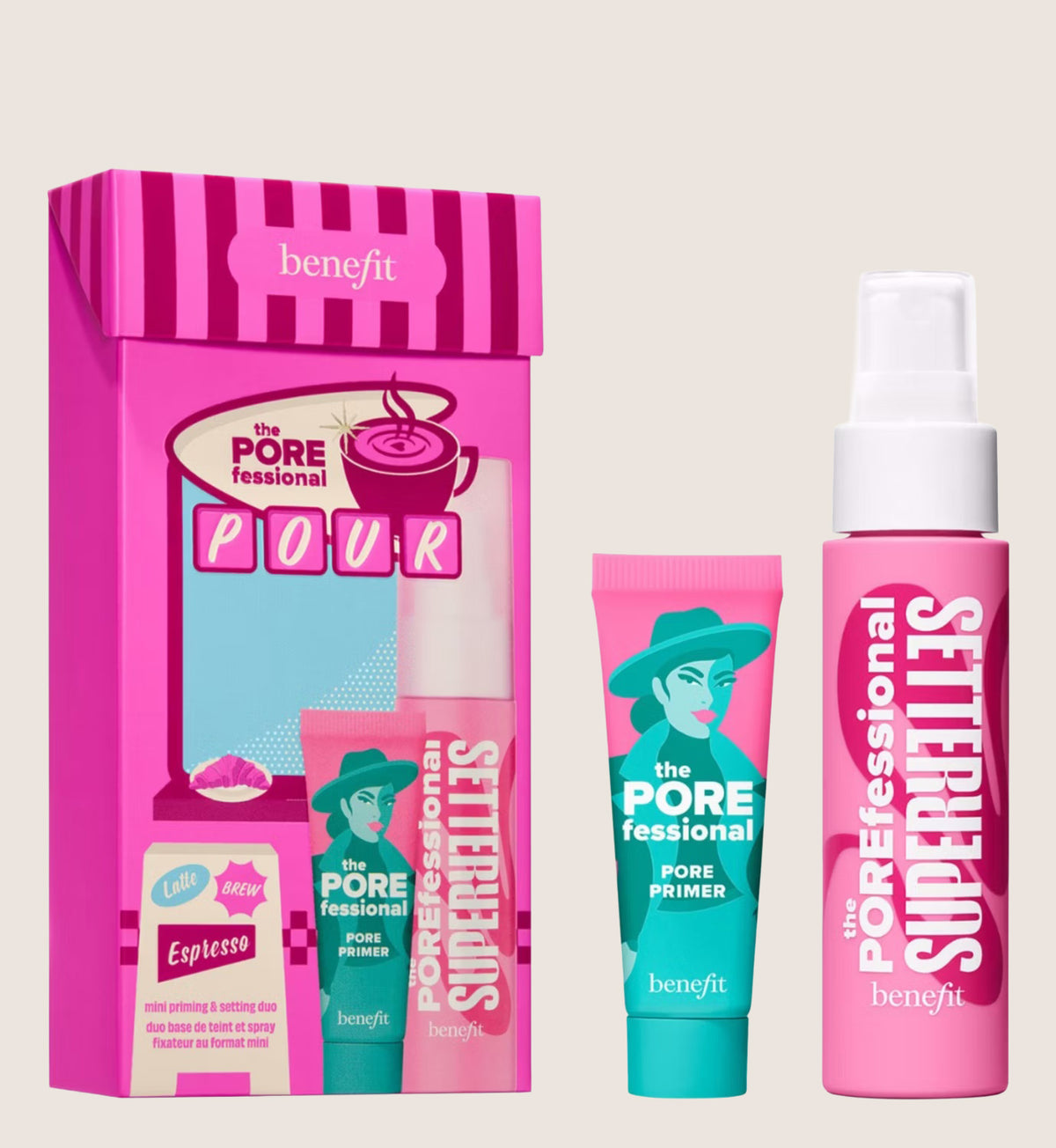 Benefit The POREfessional Pour, Mini Pore Primer & Setting Spray Duo Beauty Gift Set For Her