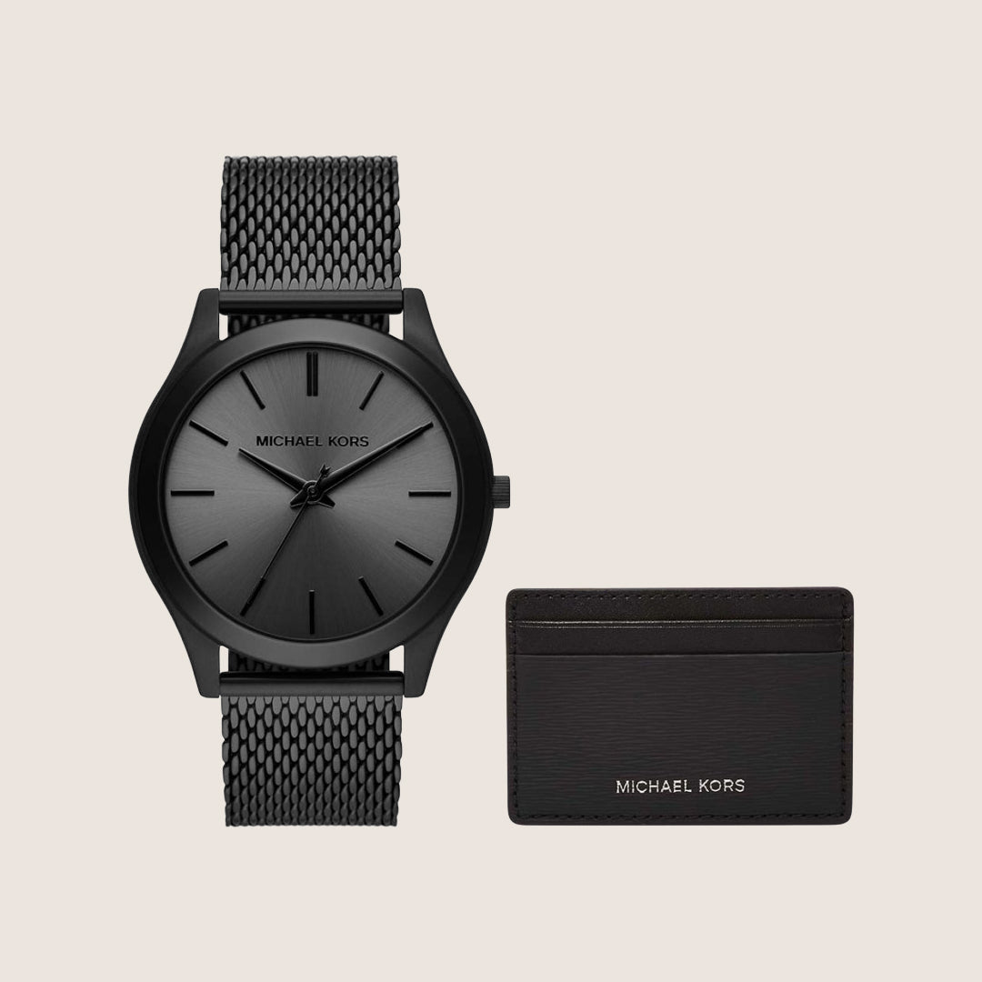 Michael Kors Men's Runway Black Dial Watch and Wallet Gift Set MK1085SET
