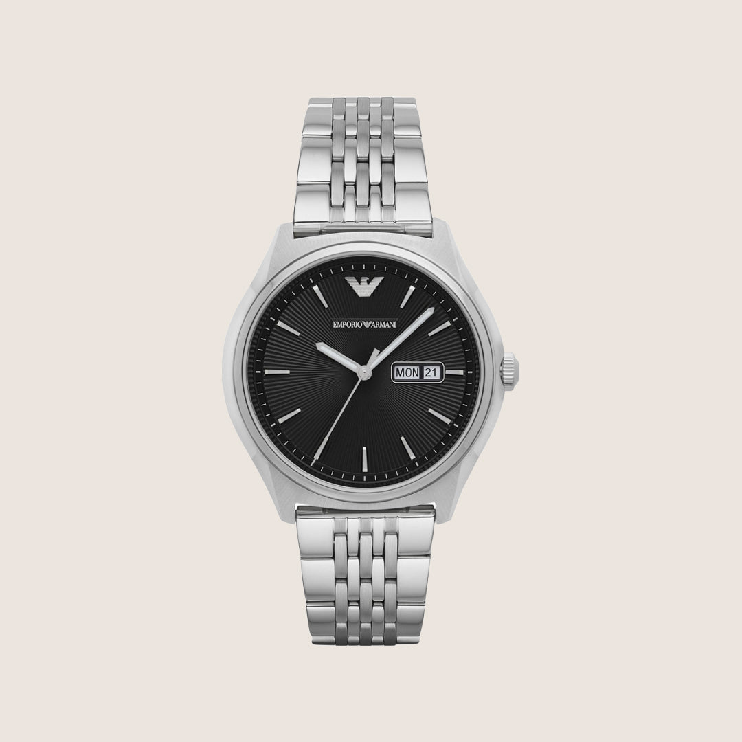 Emporio Armani Men's Dress Watch Silver Steel Bracelet Day-Date Complication AR1977