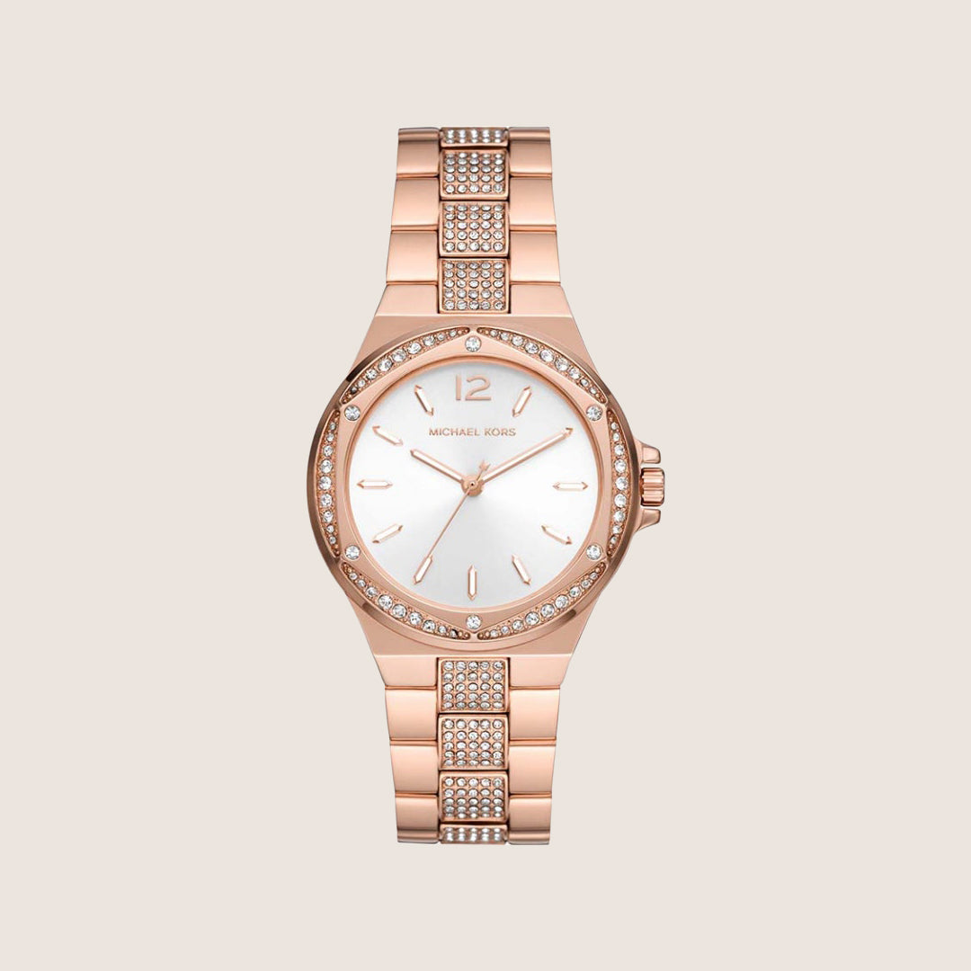 Michael Kors Women's Lennox Clear Stone-Set White Dial Watch MK7362