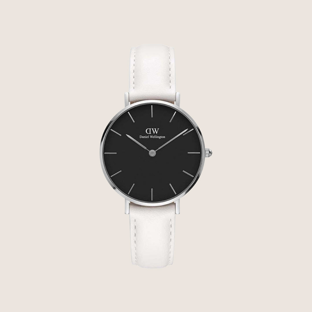 Daniel Wellington Women's Petite Black Bondi Silver Leather Black Dial Watch DW00100284