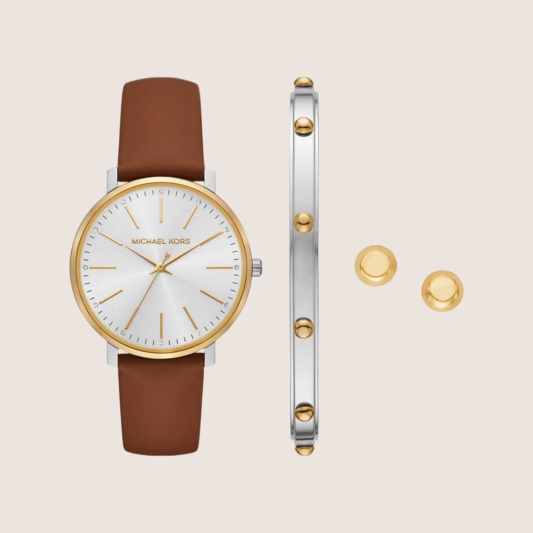 Michael Kors Women's Pyper White Dial Two Tone Case Watch MK4897SET