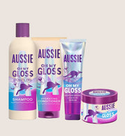 Aussie Oh My Gloss Moisturising Shampoo, Hair Conditioner, Mask and Leave in Treatment Bundle Volume Natural Cleanse & Nourish