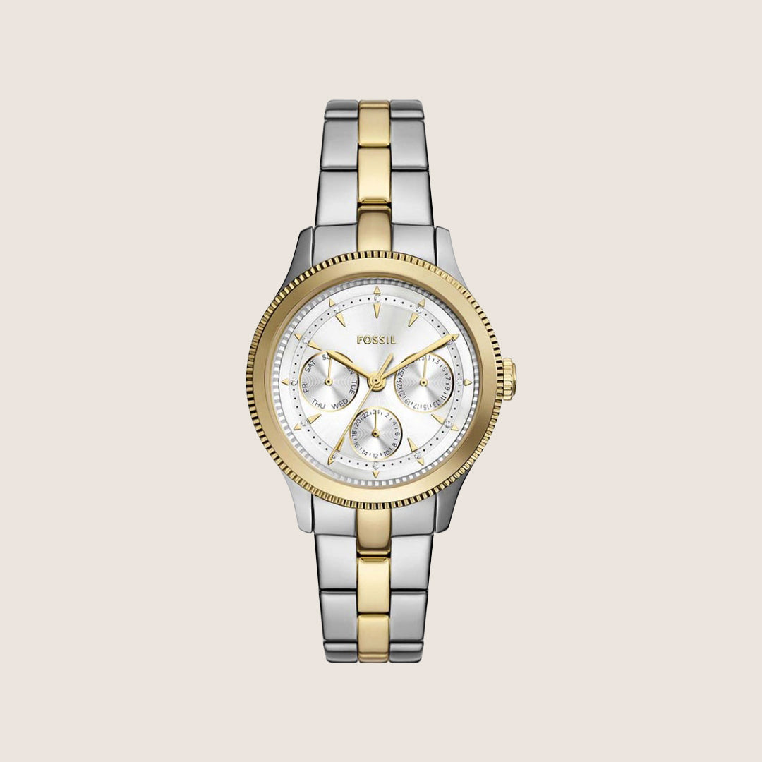 Fossil Women's Brynn Two-Tone Crystal Bracelet Day/Date Analogue Watch BQ3995