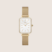 Daniel Wellington Women's Quadro Lumine Gold Crystal White Dial Watch DW00100668