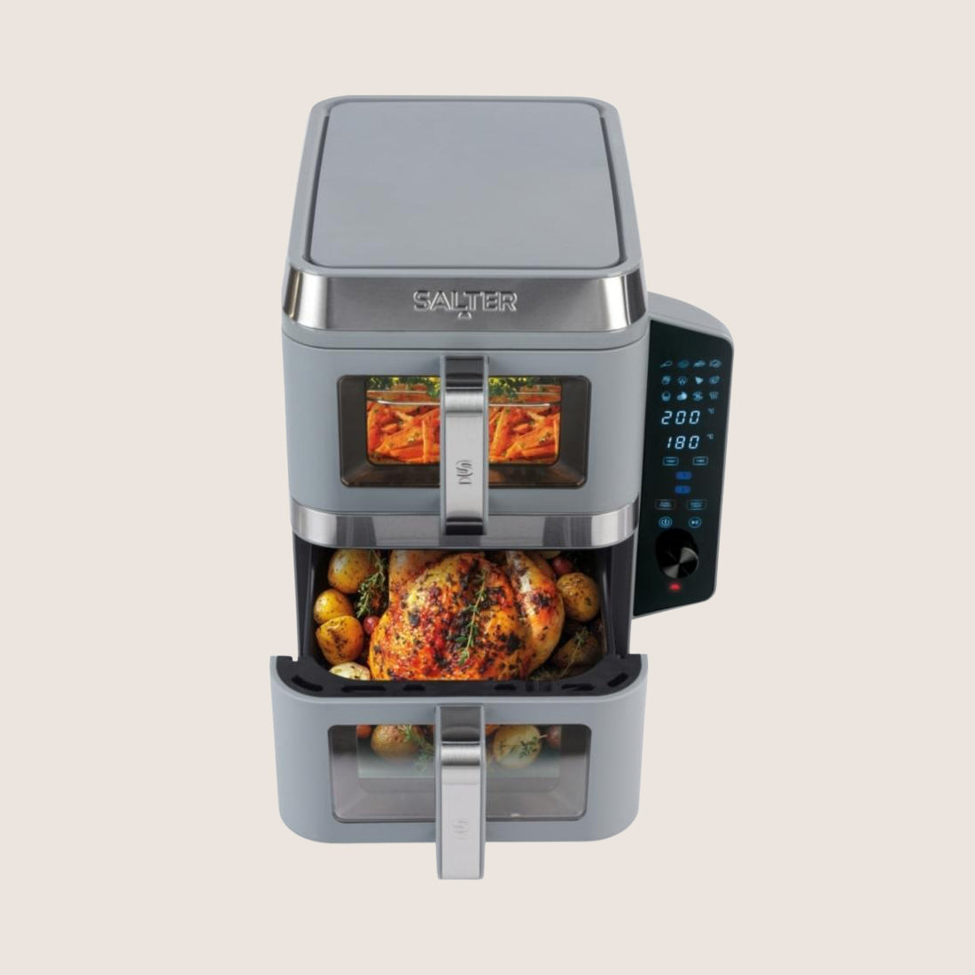 SALTER VertiCook View EK6661 Dual Air Fryer 12 Presets 9L - Grey