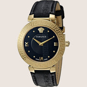 Versace Ladies Daphnis Watch Black Dial Gold Case Leather Strap V16050017