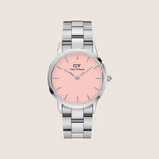 Daniel Wellington Iconic Link Blush Silver Pink Dial 36mm Watch DW00100...