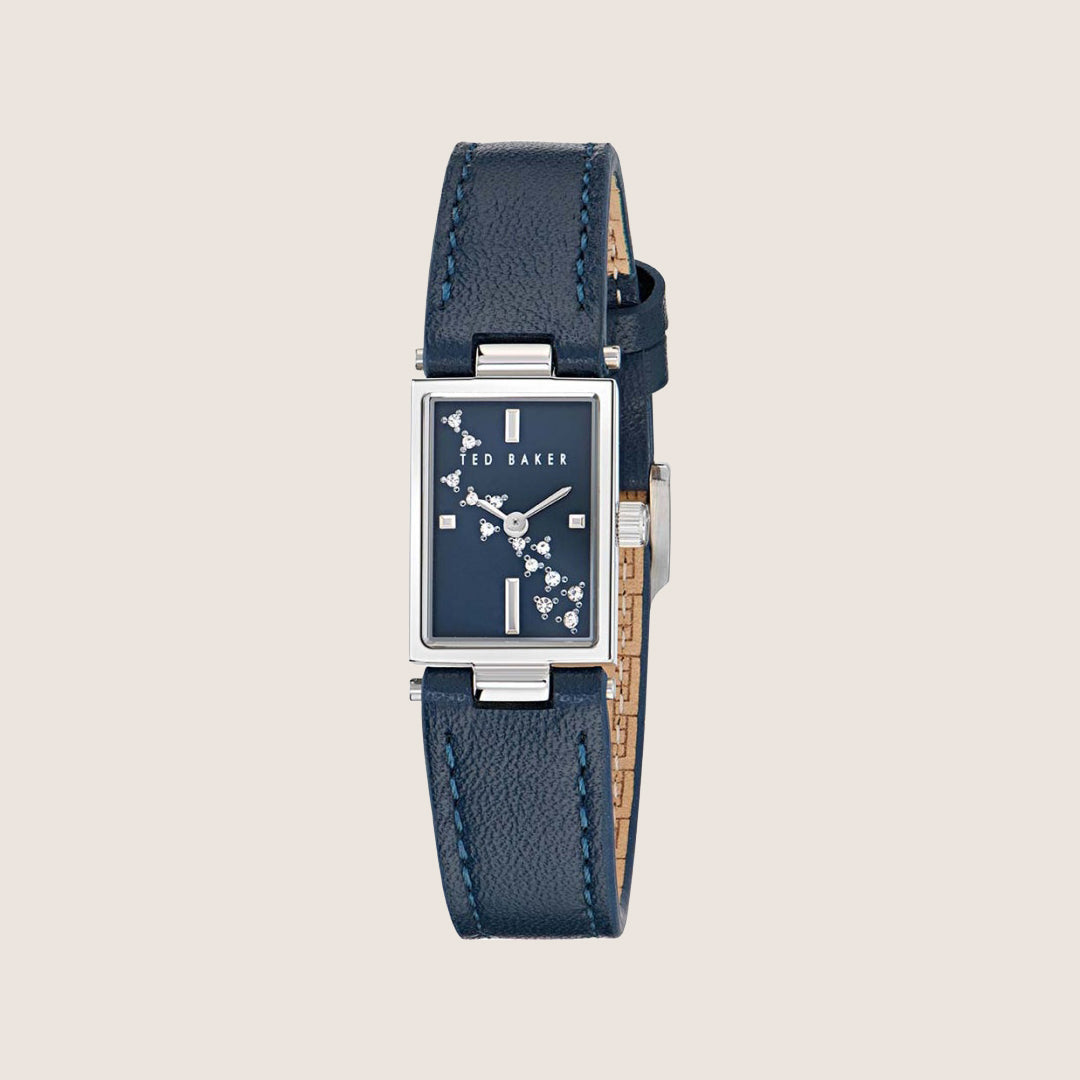 Ted Baker Ladies Lileey Silver Blue Leather Strap Rectangle Watch BKPLLF501