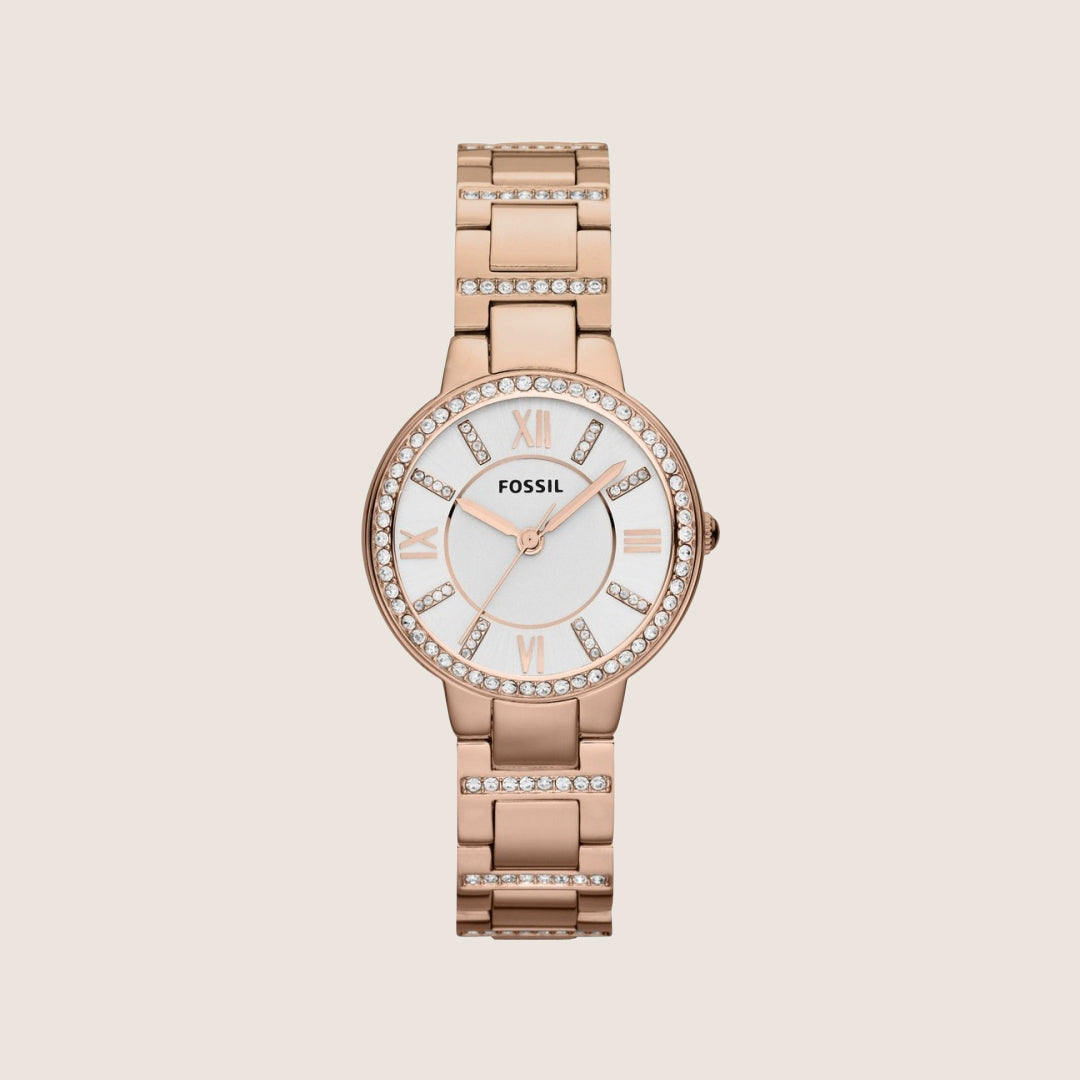 Fossil Women's Virginia Rose Gold Crystal Plated Bracelet Analogue Watch ES3284