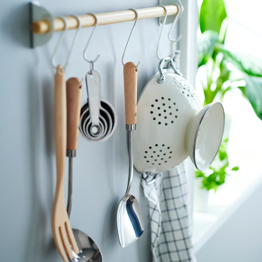 IKEA VARDAGEN Wok spatula, stainless steel/beech, 36 cm, Solid beech, Oil