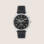BOSS Men's Chronograph Black Dial Black Leather Strap Watch 1513987