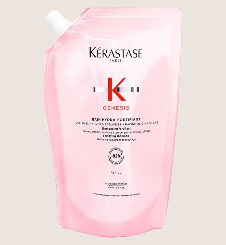 Kérastase Genesis Hydra-Fortifiant Shampoo Refill Pouch, to Protect from Hair Fall with Ginger Root & Edelweiss Flower Hydrating Formula 500ml