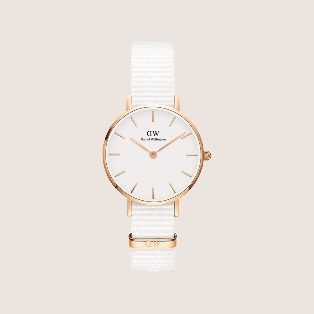 Daniel Wellington Women's Petite Dover Rose Gold Textile White Dial Watch DW00100313