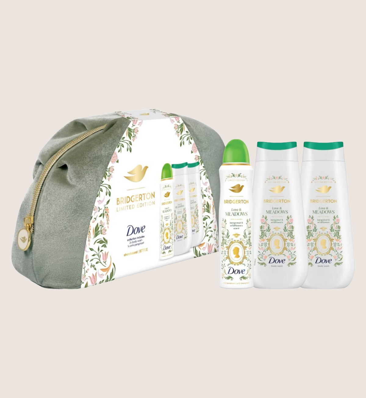 Dove Bridgerton Love & Blossom Beauty Pouch Bath & Body Gift Set For Her