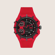 Diesel Mens Framed Analogue Black Dial Red Silicone Strap Watch DZ1989