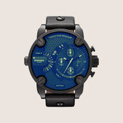 Diesel Mens Little Daddy Chronograph Multicolour Dial Black Leather Strap Watch DZ7257