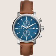 Fossil Men's Rhett Blue Dial Brown Leather Watch BQ2847