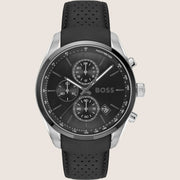 BOSS Men's Grand Prix Black Dial Black Leather Strap Watch 1514224