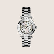 GC Ladies Silver Bracelet Stone Set Day Date Mother Of Pearl Dial Swiss Watch X42107L1S