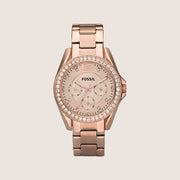 Fossil Women's Riley Rose Gold Crystal Bracelet Chronograph Watch ES2811