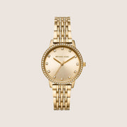 Michael Kors Women's Melissa Clear Stone-Set Gold Dial Watch MK4368