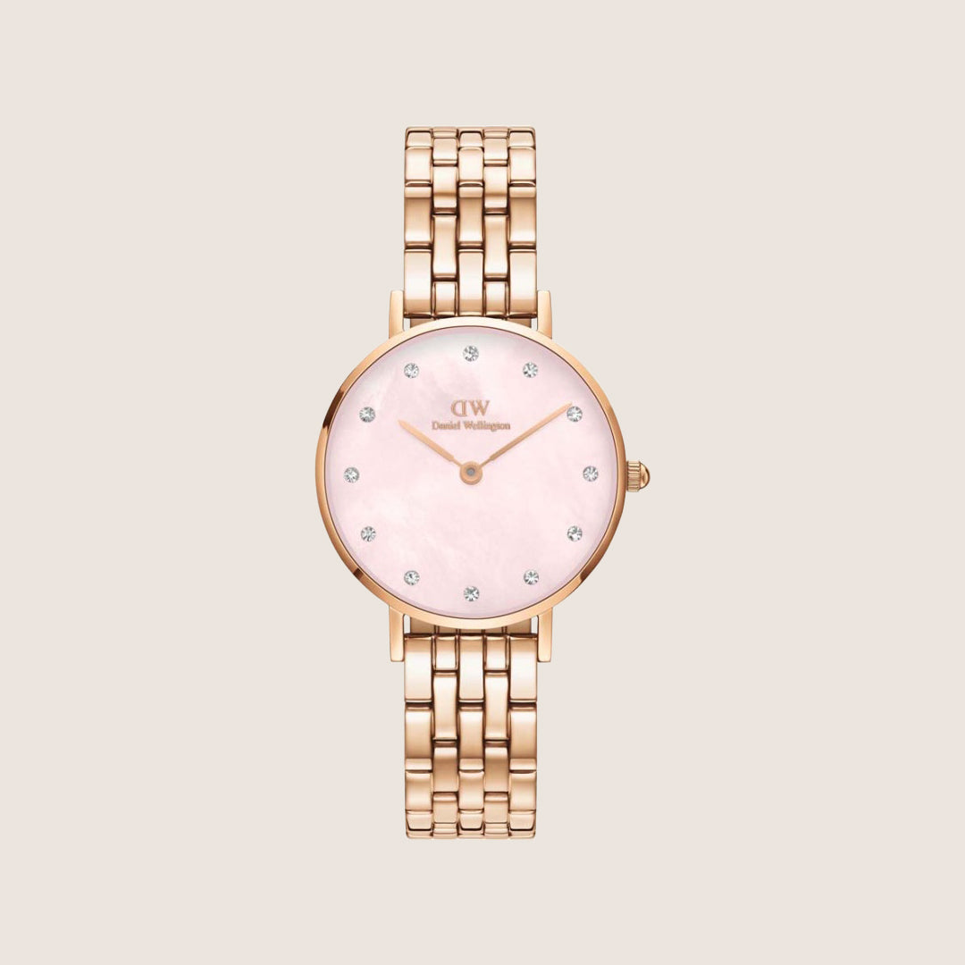 Daniel Wellington Women's Petite Link Rose Gold Crystal Pink Dial Watch DW00100617