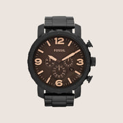 Fossil Mens Nate Brown Dial Black Steel Watch JR1356