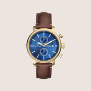 Fossil Mens Rhett Blue Dial Gold Watch BQ2848