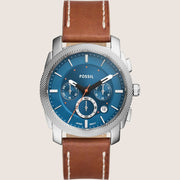 Fossil Men's Machine Blue Dial Brown Leather Chronograph Watch FS6059