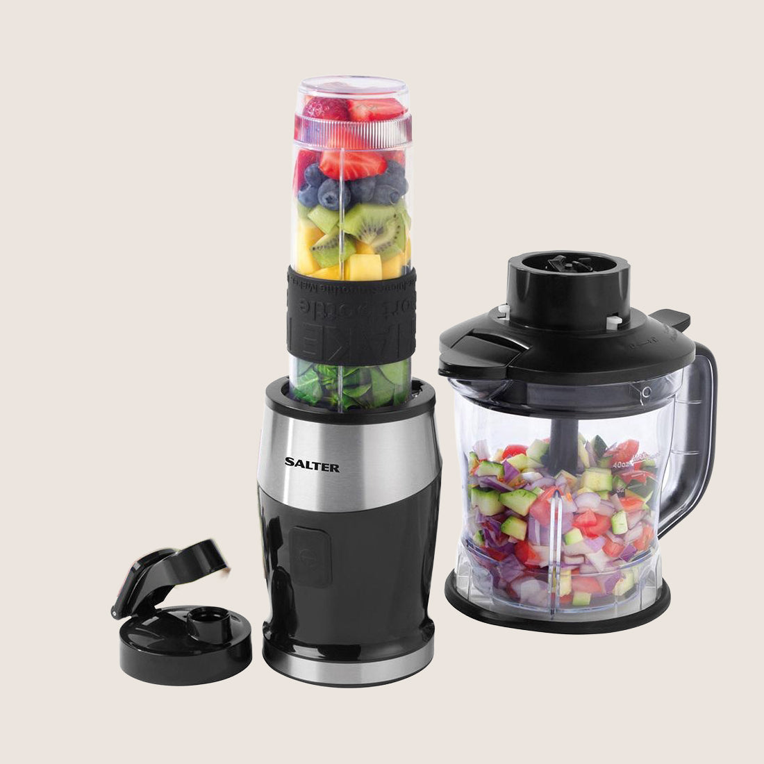 Salter 2-in-1 EK5029 Blender & Mini Chopper 500W 1.2L with 2 Accessories - Black & Silver