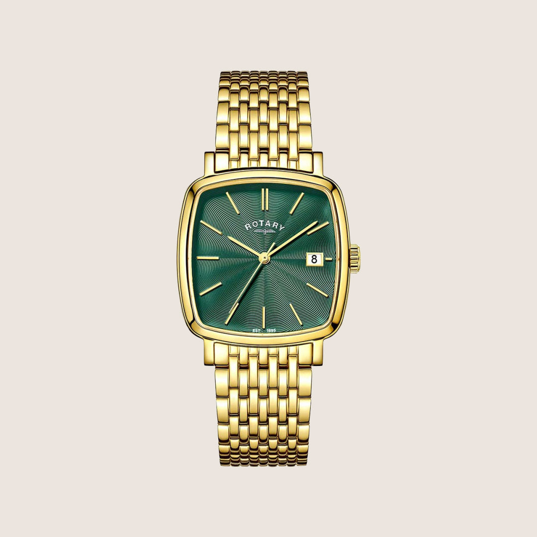 Rotary Mens Heritage Astoria Green Dial Gold Square Bracelet Watch RGB05308-24