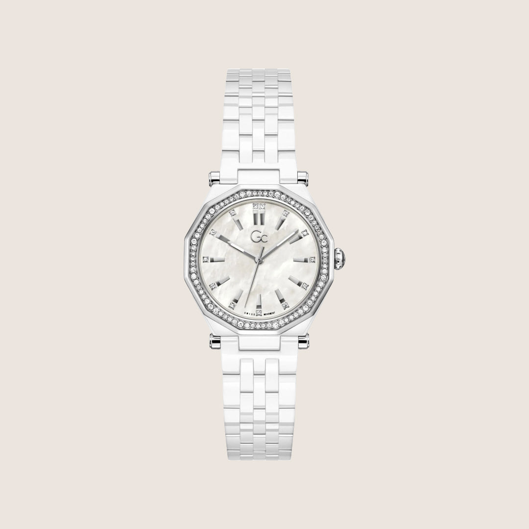 GC Ladies White Ceramic Crystal Set Octagon Case Sapphire Crystal Swiss Watch Z59003L1