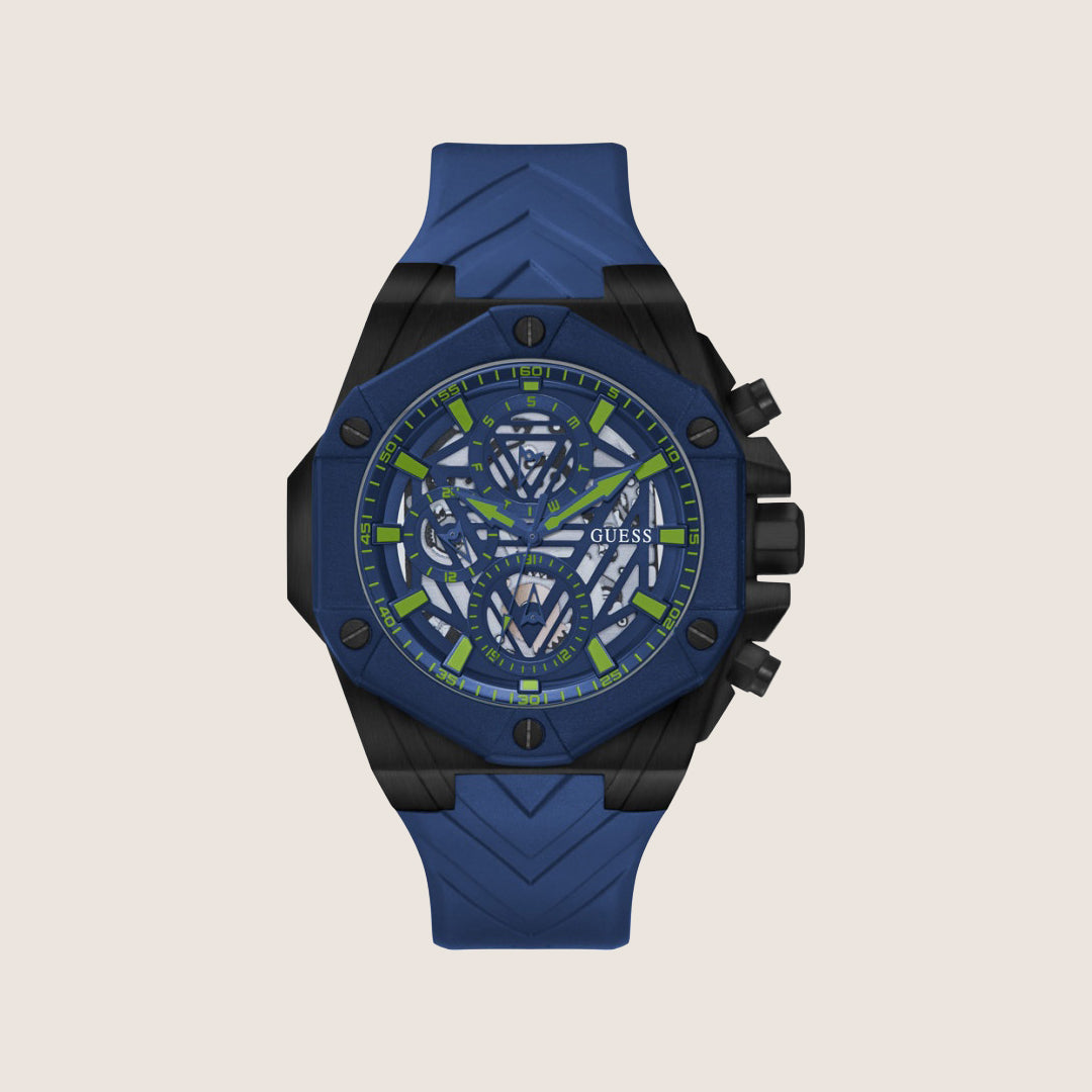 Guess Mens Formula Watch Blue, Transparent Dial GW0579G3