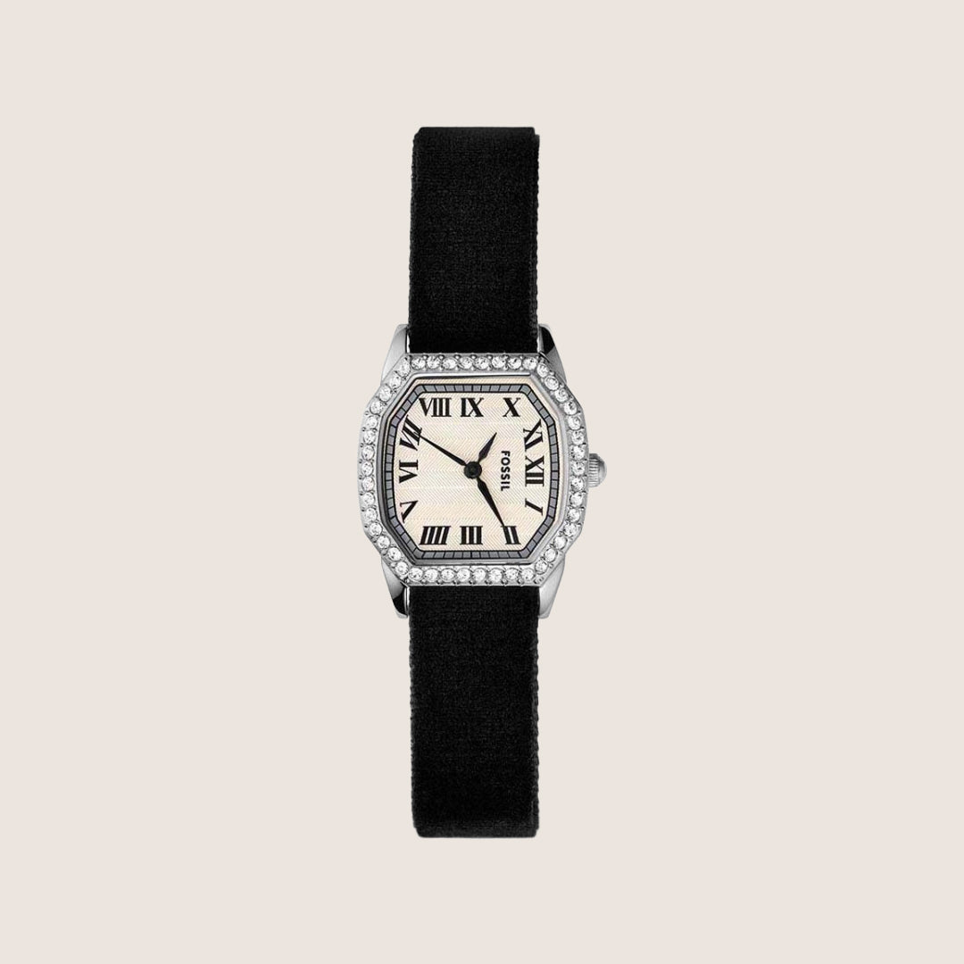 Fossil Women's Harlow Silver Crystal Choker Textile Analogue Watch ES5391