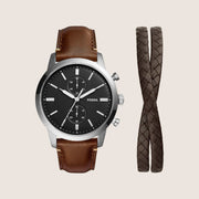 Fossil Mens Townsman Black Chronograph Watch and Bracelet Gift Set FS5967SET
